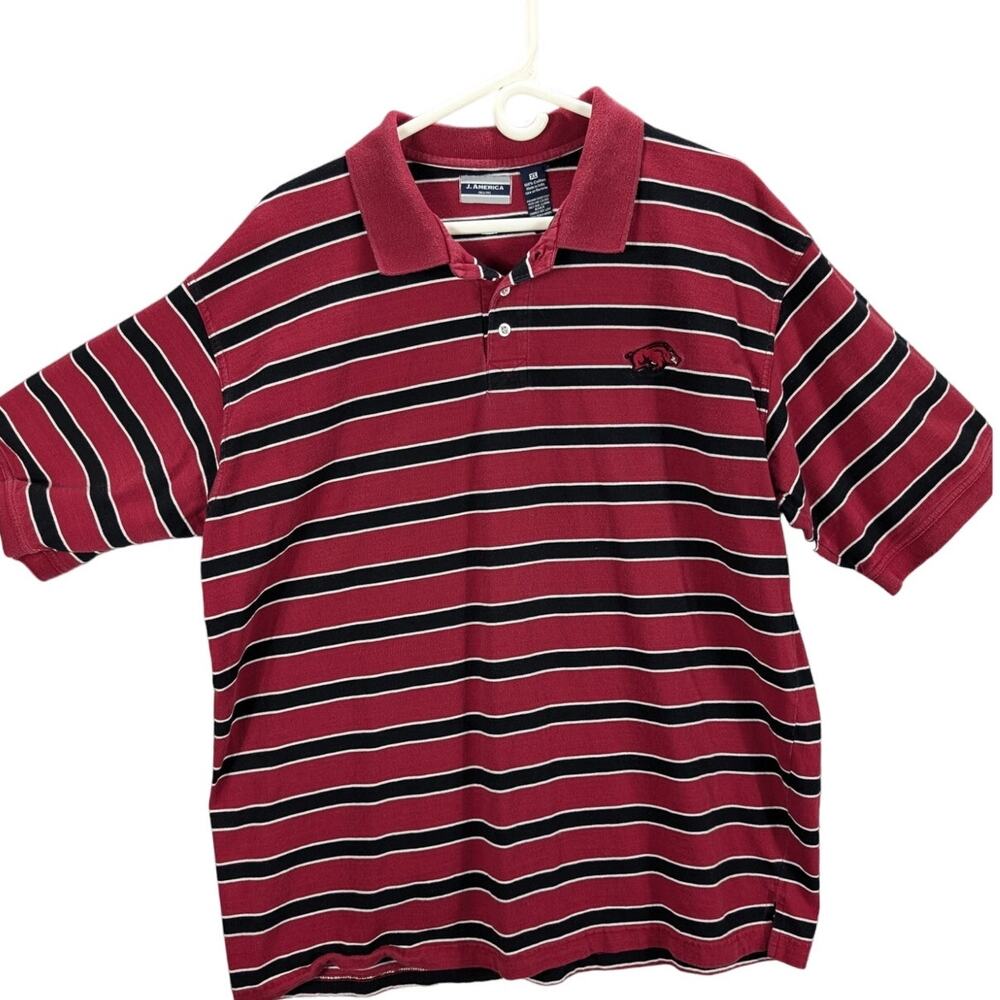 Vintage Razorbacks Polo Shirt Mens Extra Large Red Black White Stripes Hogs Logo